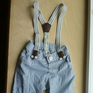 Seersucker pants with detachable suspenders